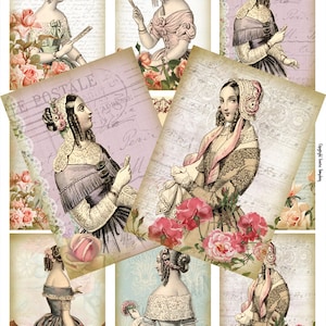 Jane Austen Regency Ladies Cards Victorian Women 2.5 x 3.5 inches ATC Junk Journal Instant Download digital vintage journaling diy book