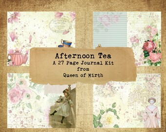 AFTERNOON TEA Journal Kit collage sheet digital download vintage tea pot tea cup junk journal collage scrapbooking book decoupage