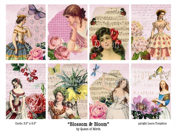 Blossom And Bloom Atc Aceo Size Vintage Floral Printable Etsy