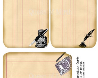 Journaling Cards on Old Ledger Paper pen ink writing collage sheet printable ephemera junk journal embellishments  scrapbooking