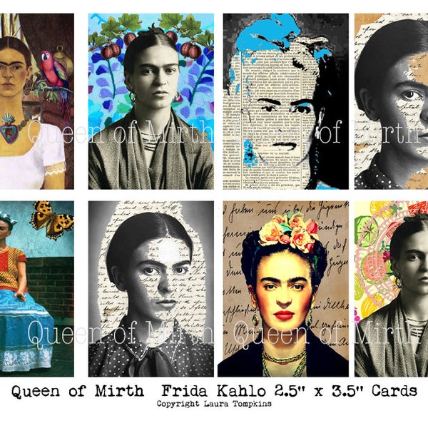 Frida Kahlo printable cards 2.5" x 3.5" instant download greeting card ATC collage sheet art journal scrapbooking scrapbook decoupage
