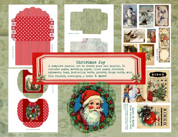 Christmas Joy Holiday Journal Kit Junk Journal Vintage Etsy