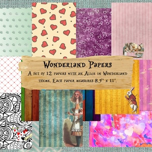 ALICE IN WONDERLAND 12 Papers 8.5 x 11 White Rabbit instant download printable digital art decoupage