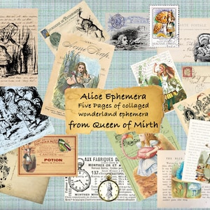 Alice Ephemera Alice in Wonderland Scrapbooking Junk Journal digital vintage collage sheet art journal scrapbooking book decoupage