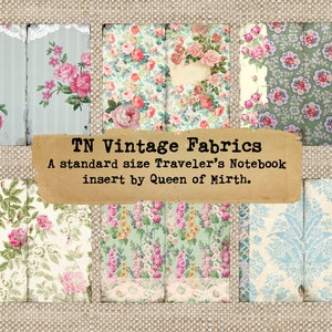 TN  Vintage Fabrics Travelers Notebook Insert Journal Kit Junk Journal Midori Travellers Download digital vintage art journal