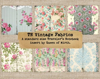 TN  Vintage Fabrics Travelers Notebook Insert Journal Kit Junk Journal Midori Travellers Download digital vintage art journal