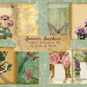 Summer Sun Journaling Kit BONUS butterfly collage sheet floral digital download vintage junk journal art journal scrapbooking book decoupage