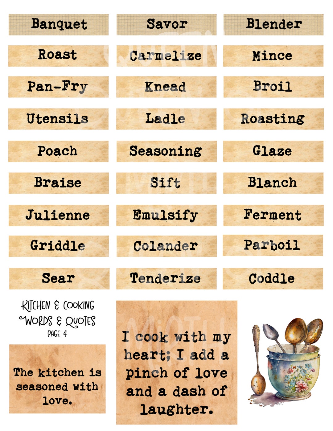 Kitchen & Cooking Words, Food Sayings, Journal Prompts, Instant ...