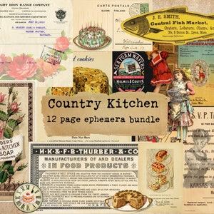 Country Kitchen Ephemera Bundle Paper Pack Recipes Victorian Trade Cards baking Junk Journal digital collage sheet Grandma's cooking vintage
