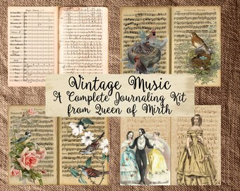 Vintage Music Journaling Kit Scrapbooking Sheet Music digital download printable dancers roses birds junk journal collage book decoupage