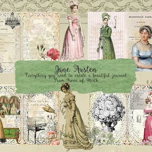 Jane Austen Digital Printable Regency Pride & Prejudice Junk Journal kit  Handmade Books DIY Digital Journal Kit Ephemera