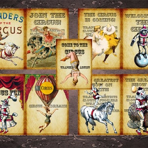 The Circus is Calling Kaarten van 2,5 x 3,5 inch ATC ACEO Carnival Clown Scrapbooking Journal Instant dieren jongleurs vintage circus DIY-boek