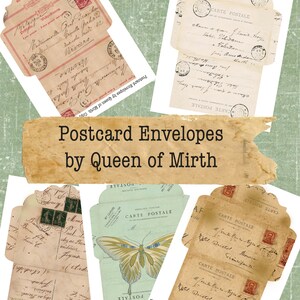 Postkarte Umschläge Tags Karten antike Vintage Ephemera druckbare digitale Download Königin von Mirth Journaling Karte Junk Journal Scrapbook