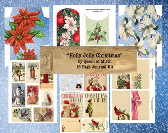 HOLLY JOLLY CHRISTMAS Journal Kit Junk Journal Victorian Christmas printable digital download collage sheet journaling card making scrapbook