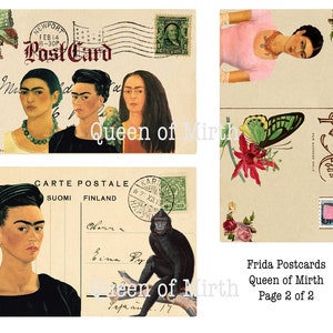 Frida Kahlo Postkarten sofortiger Download druckbare Mail Kunst ATC Collage Blatt Kunst Zeitschrift mexikanische Volkskunst Scrapbook Decoupage