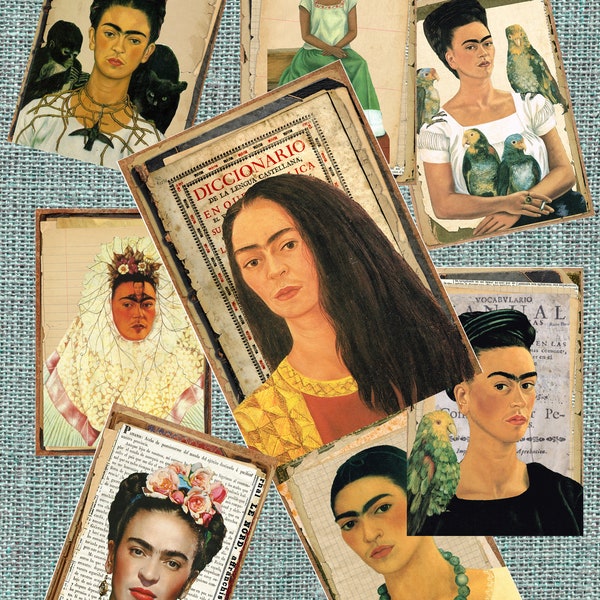 Frida Kahlo 8 layered printable cards 2.5" x 3.5" instant download greeting card ATC collage art journal scrapbooking scrapbook decoupage