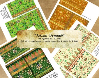Asian Dreams Oriental Envelopes Tags Cards Chinese antique printable digital download collage sheet journaling card junk journal scrapbook