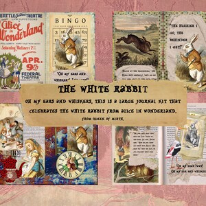 WHITE RABBIT Journal Kit Alice im Wunderland Cheshire Katze Scrapbook Junk Journal digital vintage Art Journal Buch Decoupage
