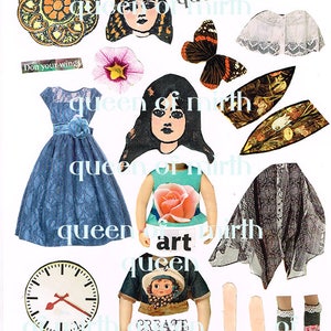 QUEEN OF MIRTH instant download journal doll art paper doll mixed media collage sheet art journal scrapbooking zetti style image 1