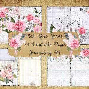 Pink Rose Garden Journal Kit vintage floral printable digital download collage sheet mixed media journaling scrapbook