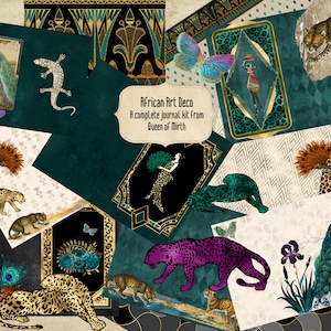 Art Deco Exotic Journal Kit African animals leopard digital download printable American junk journal collage art journal scrapbooking book