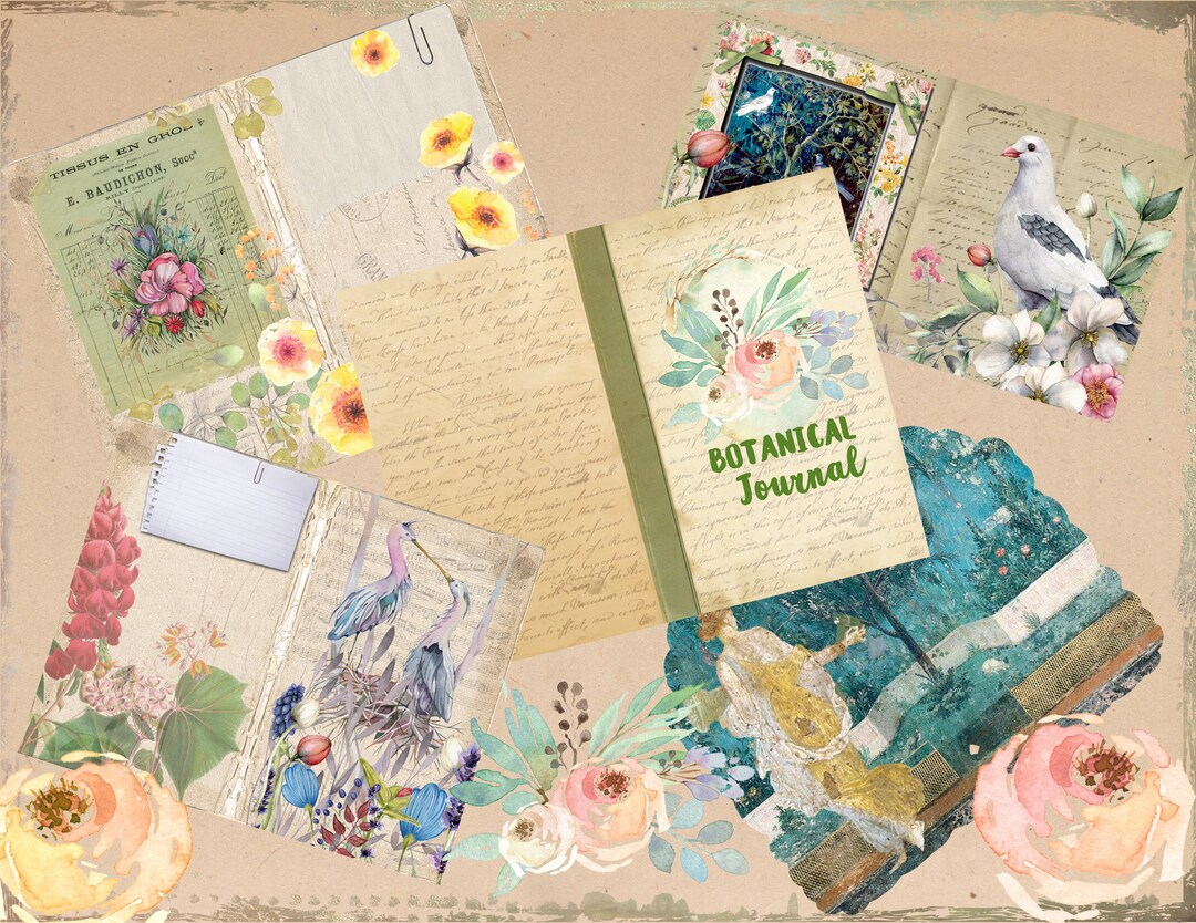 BOTANICAL JOURNAL KIT Botany Garden Floral Flowers Herbs Watercolour ...