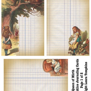 Gaan vragen Alice Journaling Cards Set van zes Alice in Wonderland ongewenste Journal digitale John Tenniel art journal scrapbooking boek decoupage