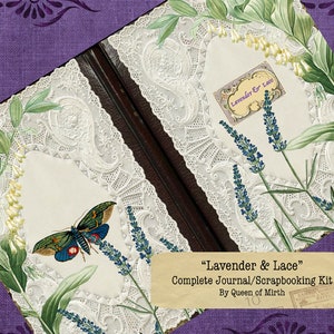 Lavender & Lace Book Journaling Kit Scrapbooking Kit digital download printable dragonfly junk journal collage scrapbooking book decoupage