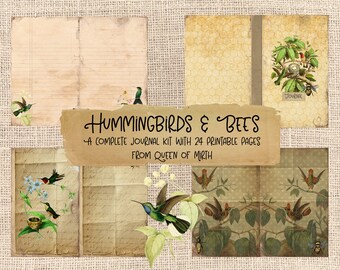 Hummingbirds & Bees Journal Kit Scrapbook Kit bee hummingbird digital download printable junk journal collage art journal scrap book