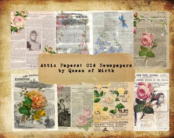 Old Newspapers Attic Papers large newsprint paper pack scrapbook digital collage sheet vintage junk journal download printable background