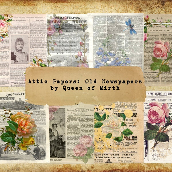 Old Newspapers Attic Papers large newsprint paper pack scrapbook digital collage sheet vintage junk journal download printable background