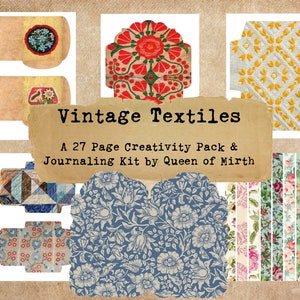 Vintage Fabrics Textiles Journal Kit Junk Journal Embroidery Quilts Download digital vintage art journal