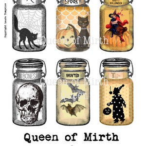 Halloween Mason Jar tags Bookmarks instant download digital download collage junk journal tags printable card card making