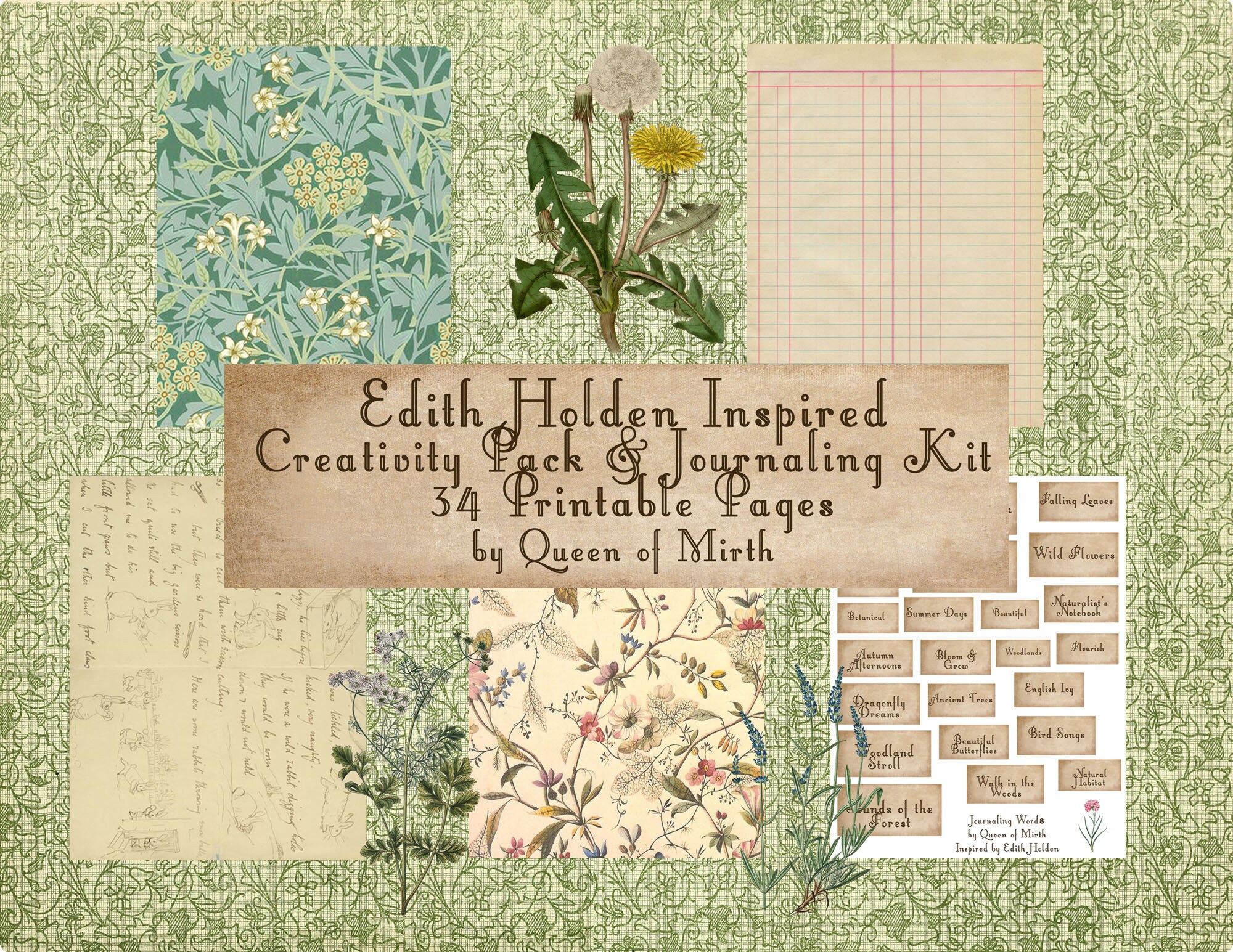 Edith Holden Inspired Creativity Pack Junk Journal Kit Diary - Etsy UK