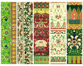 Asian Dreams Oriental Bookmarks Tags Chinese Pattern antique printable digital download collage sheet journaling card junk journal scrapbook