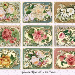Nine Romantic Roses  ATC Cards 2.5&quot; x 3.5&quot;  Tags Scrapbook Junk Journal digital vintage collage sheet journal  book decoupage