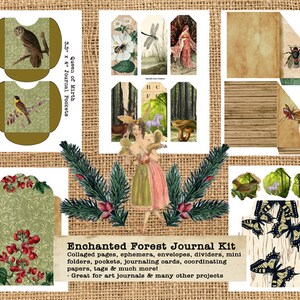 Enchanted Forest BONUS GIFT journaling kit printable unicorn owl fairy animal collage woodland digital download junk journal scrapbooking