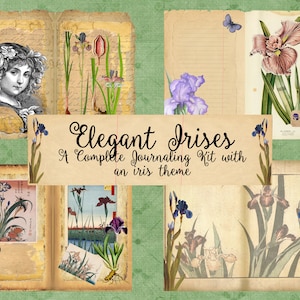 Elegant Irises 28 Page Journal Kit printable digital download  junk journaling art scrapbooking diy book