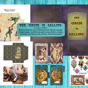 The Circus is Calling Junk Journal Kit Diary Carnival Mix & Match Scrapbooking Journal Instant Download digital vintage circus DIY book