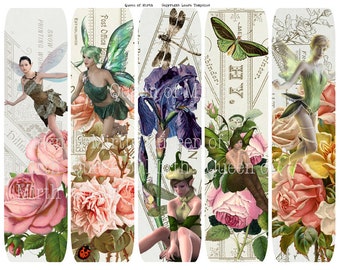 Fairy Friends Bookmarks Tags Fairies Fae  printable digital download collage sheet journaling card junk journal scrapbook