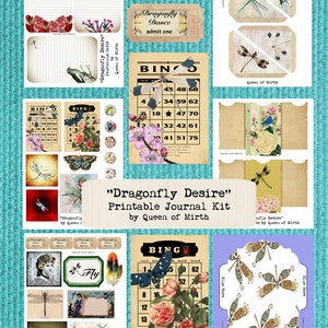 Dragonfly Desire Journaling Kit collage sheet Dragonflies digital butterfly download junk journal kit journal scrapbooking book decoupage