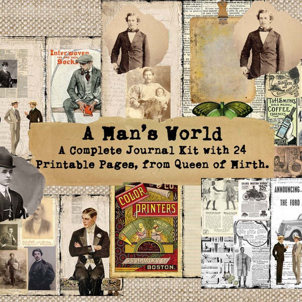 MAN'S WORLD Journal Kit men masculine vintage advertising Junk Journal mixed Media Instant Download digital vintage art journaling