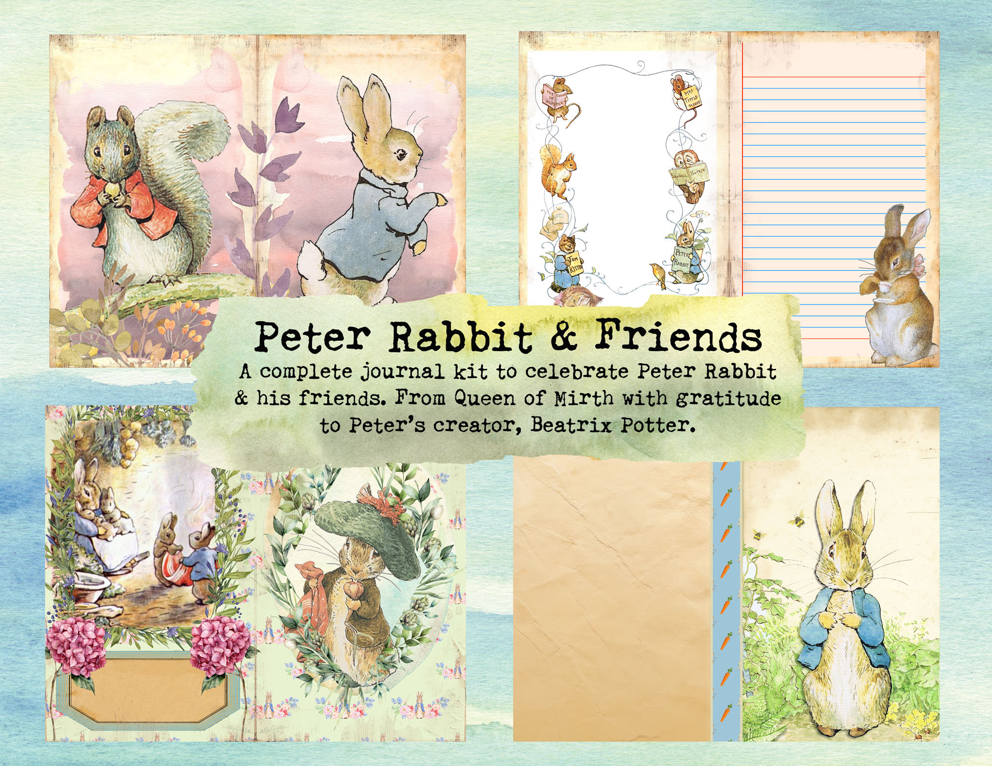 PETER RABBIT & FRIENDS Journal Kit Beatrix Potter Scrapbook Junk Journal  Digital Vintage Art Journal Book Decoupage 