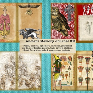 Ancienne feuille de collage Memory Journaling Kit Egypte Floral numérique Télécharger ordure journal kit journal scrapbooking livre découpage