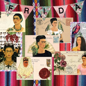 Frida Kahlo mail art download instantâneo cartão de felicitações envelopes cartões postais colagem folha de arte diário scrapbooking scrapbook decoupage