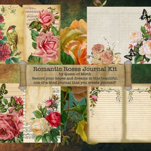Romantic Roses 22 Page Journal Kit printable digital download  junk journaling art scrapbooking diy book