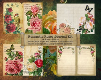 Romantic Roses 22 Page Journal Kit printable digital download  junk journaling art scrapbooking diy book