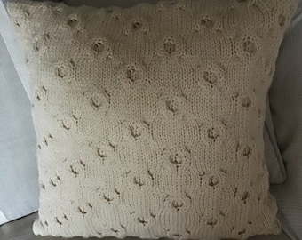 Handgebreide vanille crème kleur pod patroon Aran kussenhoes