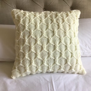 Hand knitted cream chunky honeycomb pattern cushion cover