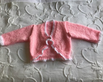Baby girl pink/white frilled bolero cardigan